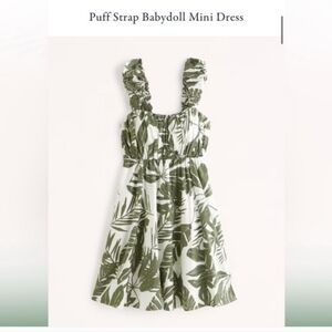 Abercrombie & Fitch Green and White Puff Strap Babydoll Mini Dress